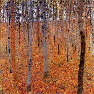 Pintura de otoño con árboles del bosque de hayas de Gustav Klimt, reproducción vintage