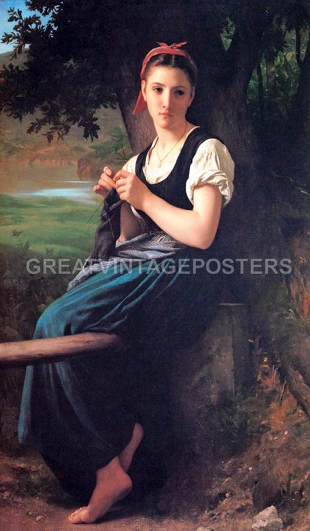 The Knitting Girl Tricoteuse Painting by Adolphe William