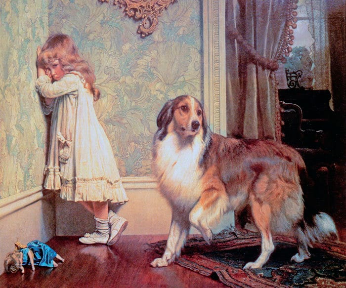 Young Girl With Her Dog/キース カーター/ポスター A Special Pleader Sad Girl Friend Dog Painting by Charles Burton