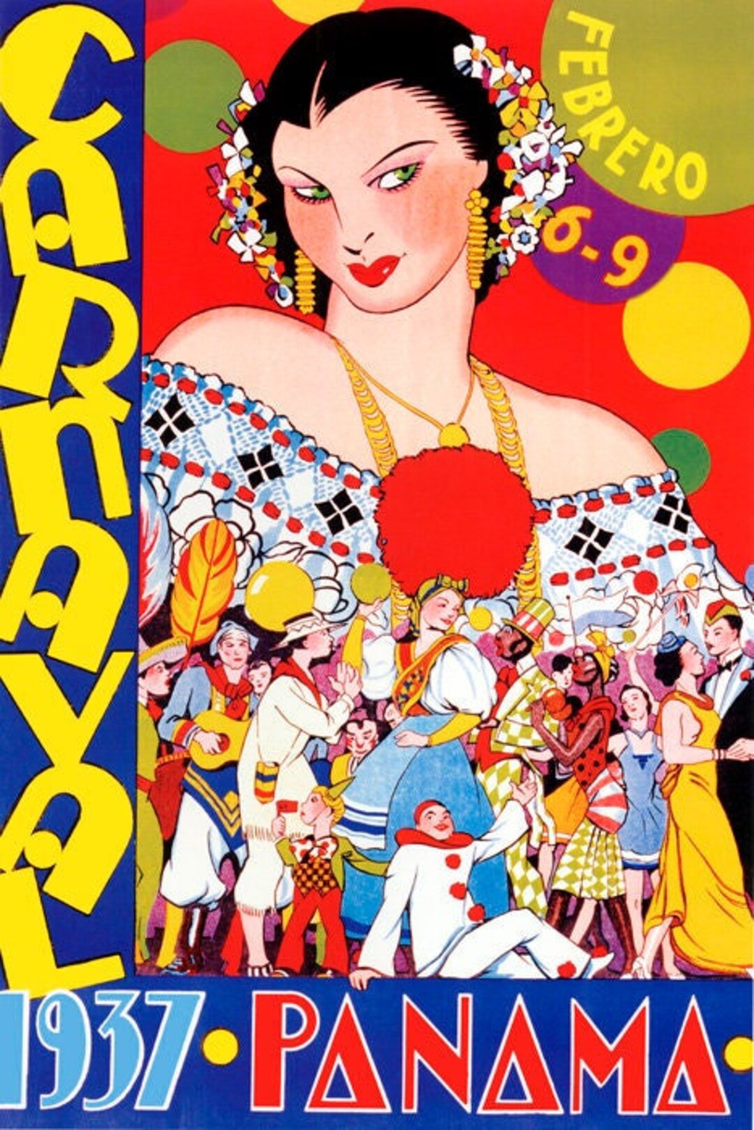 Reproducción de póster vintage del Carnaval de Panamá de 1937. - Etsy México, image size:1080x1619