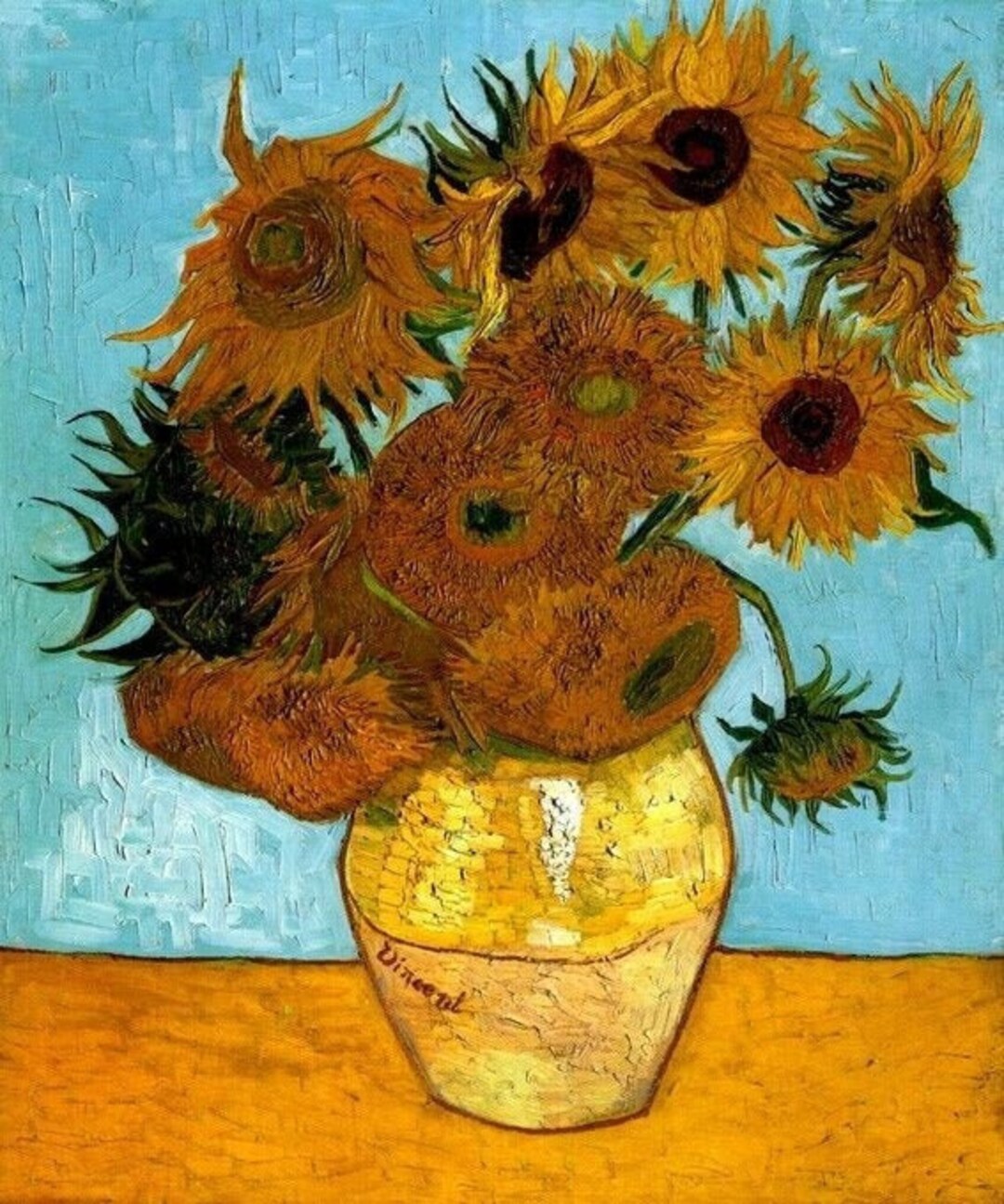 Sunflowers With Blue Background Impressionist Painting by - Etsy