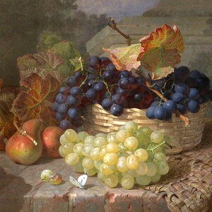 Still Life Grapes In Beside Basket Painting 1880 By Eloise Harriet Stannard Reproduction