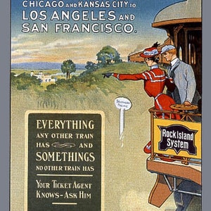 Los Angeles San Francisco Golden State Train Travel Tourism Vintage Poster Repro