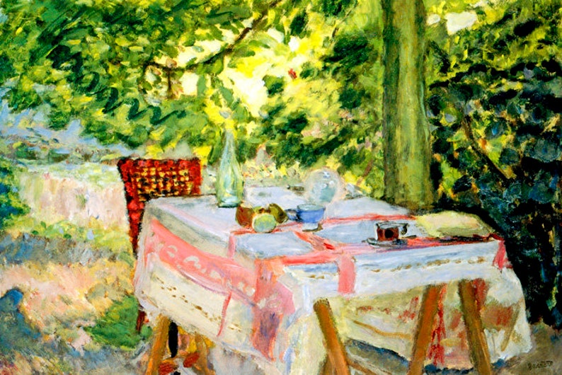 Table Set In A Garden Painting By Pierre Bonnard Repro image 1