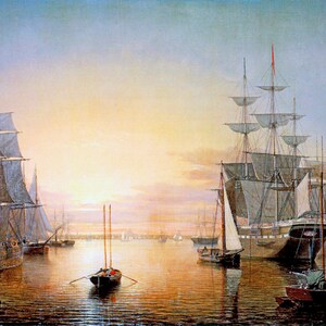 Boston Harbor Ship 1850 American Painting By Fitz Henry Lane Repro
