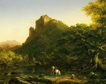 The Mountain Ford Horseman Wild American Landscape By Thomas Cole Repro