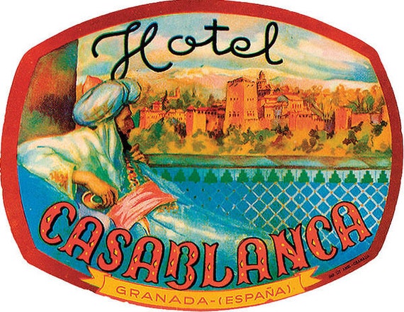 Hotel Casablanca Morocco Arab Granada Spain Vintage Poster | Etsy
