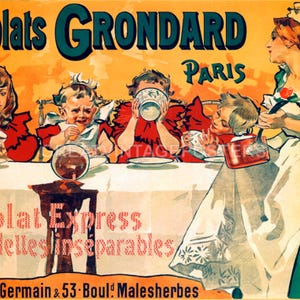Chocolates franceses Grondard Paris Niños Mesa Chocolate Vintage Póster Repro