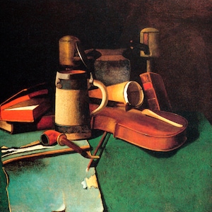 Books Mug Pipe Violin Still Life American Painting By John Peto Repro
