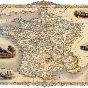 1800&#39;S Map France Toulouse Fontainebleau Repro Poster