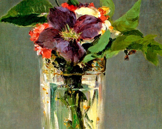 Pinks and Clematis in A Crystal Vase Flower Still Life Etsy