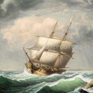 Brig Off The Maine Coast Sea Ship American Painting 1851 By Fitz Henry Lane Repro