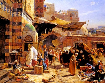 Market In Jaffa 1887 Middle East Orientalist Paint By Gustav Bauernfeind Repro