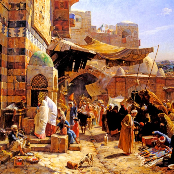 Market In Jaffa 1887 Middle East Orientalist Paint By Gustav Bauernfeind Repro