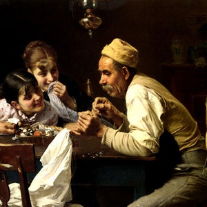 The Sewing Lesson Needle And Thread By Italian School Nineteen Century Repro