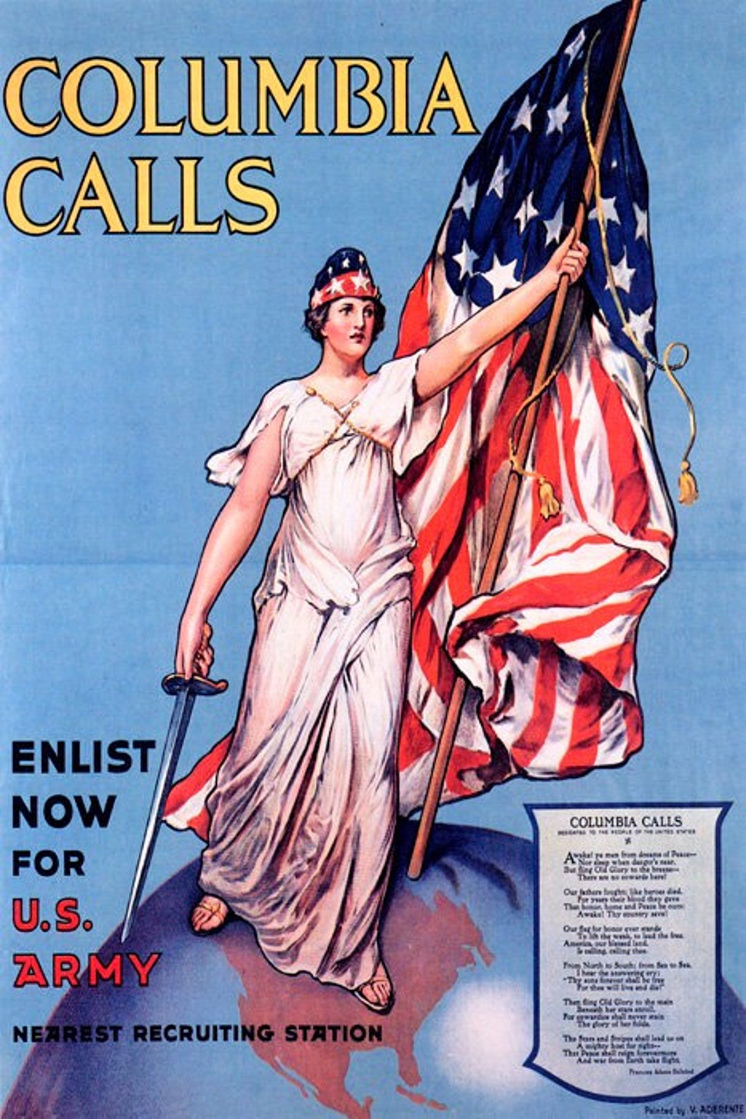 Columbia Calls Enlist Now for US Army World War Vintage Poster Repro - Etsy, image size:1080x1619
