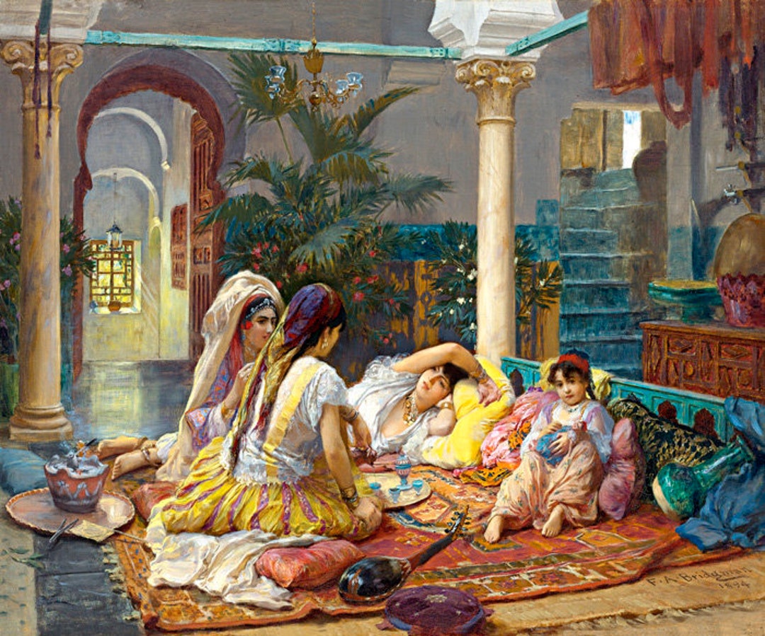 In the Harem Muslim Women Orientalist Painting by Frederick Bridgman In the Harem Muslim Women Orientalist Painting by Frederick Bridgman