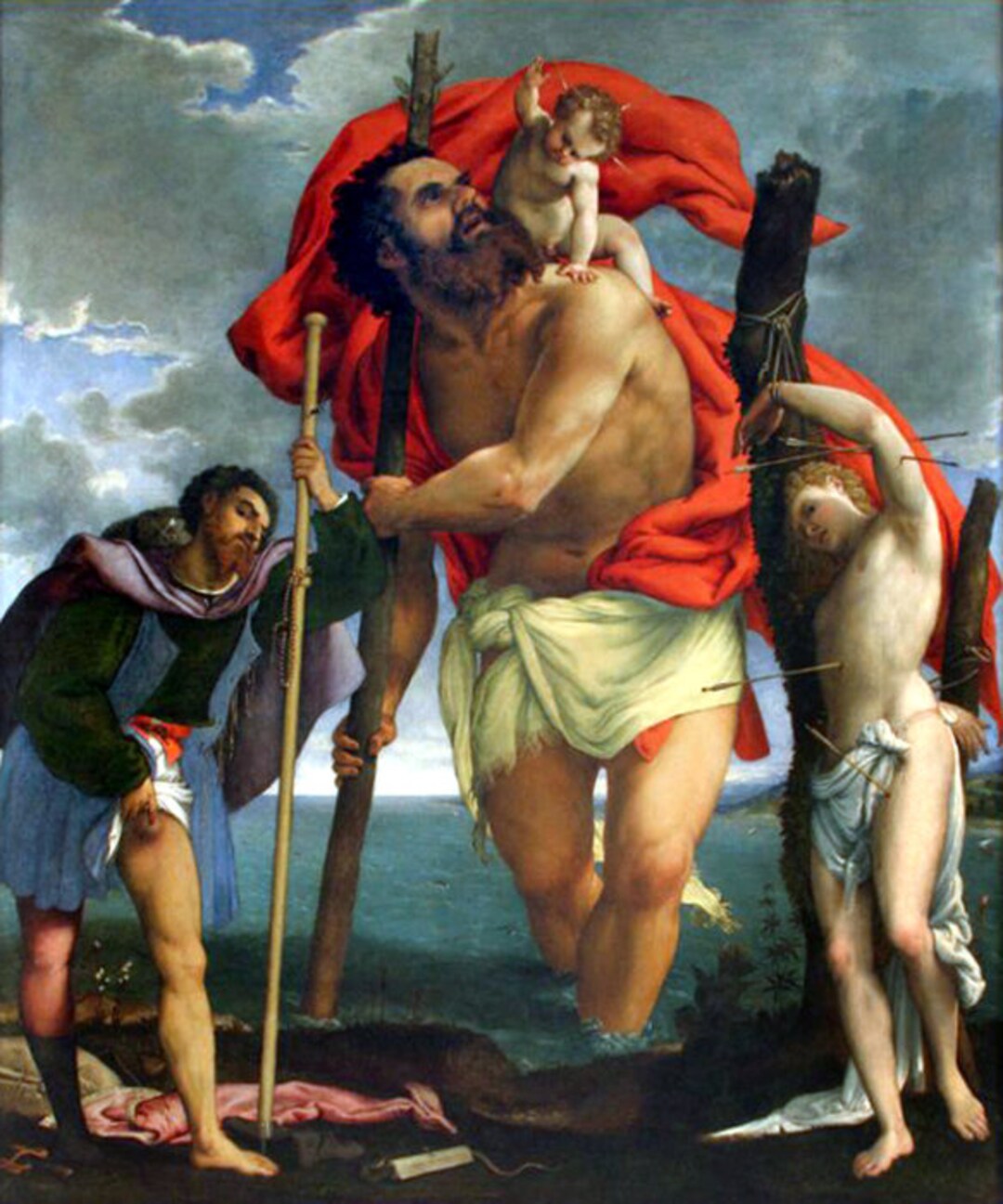 Saints Christopher Roch and Sebastian Infant Jesus Painting by Lotto