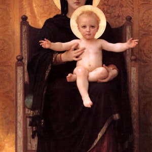 Virgin And Child Biblical 1888 Painting By Bouguereau On Canvas Repro Large