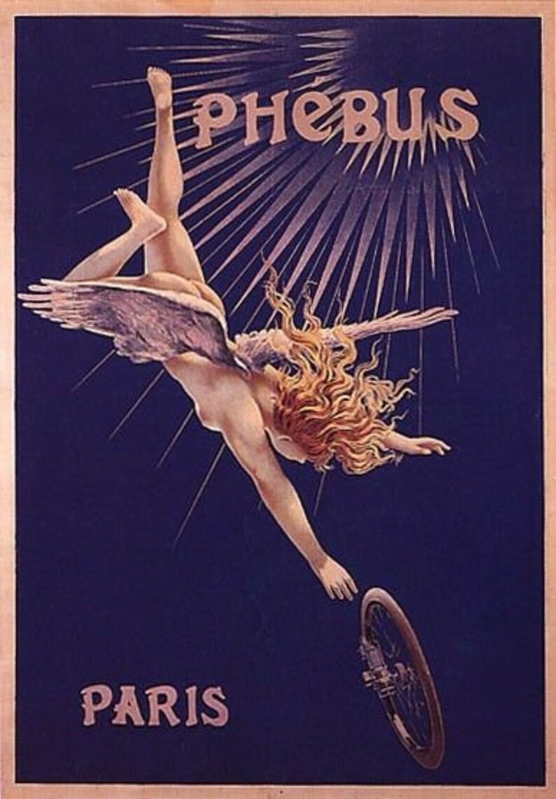 Woman With Wings Phebus Bicycle Wheel French Vintage Poster Repro 20 X 30