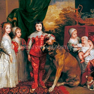 Cinco hijos mayores de Carlos I, perros reales, 1637, pintura de Van Dyck, póster, reproducción