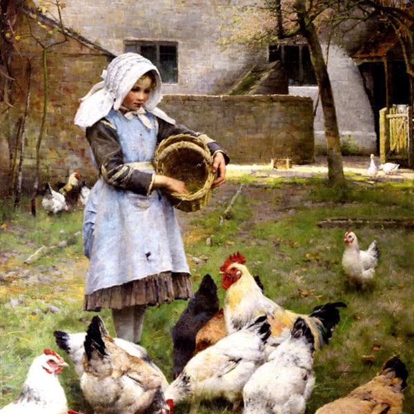 Girl Feeding The Chickens Farm 1885 Painting By Walter Frederick Osborne Repro