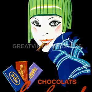 Suchard Chocolats 1929 Switzerland Girl Green Hair Fashion Vintage Poster Repro