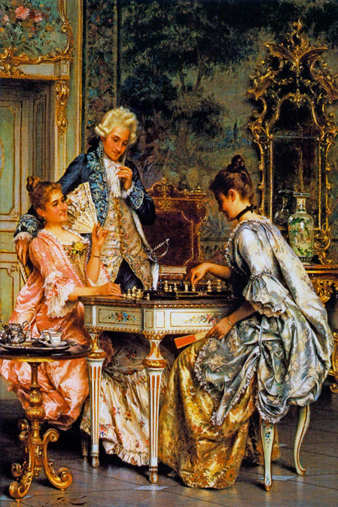 The Game of Chess Nineteenth Century Genre Painting by Arturo 