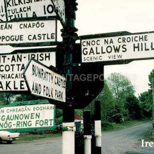 Road Signs In Ireland Irish Knappogue Castle Gallows Hill Travel Repro Poster