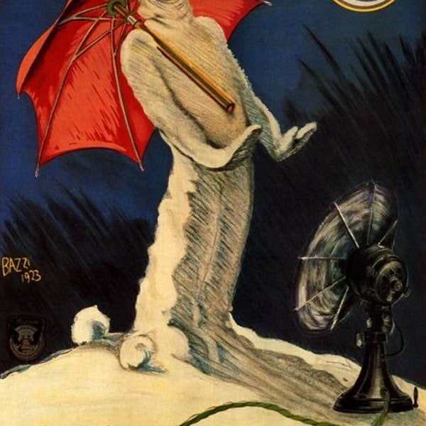 Italy Hot Snowman Ge Fan Ice Coller Ventilatori Italia Vintage Poster Repro