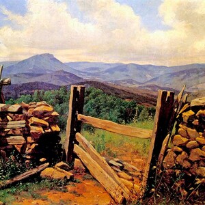 American Landscape Mountains Split Rail Fence Painting By Henry Mosler Repro