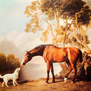 Bay Horse And White Dog Friends Animal Painting By George Stubbs Repro
