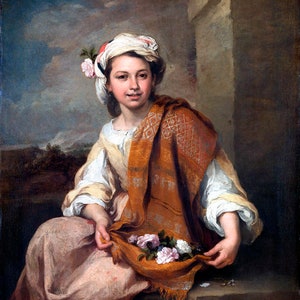 Spring As A Flower Girl 1660 Spanish Painting By Bartolome Esteban Murillo Repro