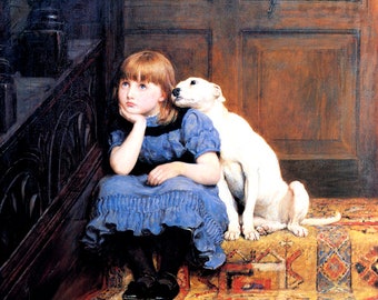 Sympathy Little Girl Comforted By Her Dog 1878 Painting By Briton Riviere Repro