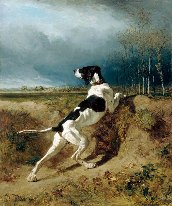 Hunting Hound Pointing Dog Painting By Constant Troyon Repro