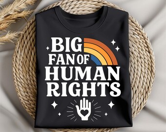 „Big Fan of Human Rights“ (PNG), Retro-Blumen-SVG für soziale Gerechtigkeit, T-Shirt-Design zum Thema Menschenrechte, Digitaler Download, 300 dpi PNG