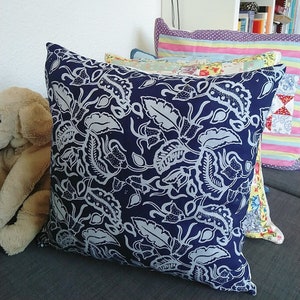 Batik Pillow Cover, Pillow Case, Java Indonesia, Batik hand stamp, Dark Blue leaves Pillow Cover, Home Interior, Indoor Accessories Decor