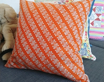 Fodera per cuscino Batik, Federa, Java Indonesia, Timbro a mano Batik, Fodera per cuscino parang arancione, Interni per la casa, Accessori per interni Decor