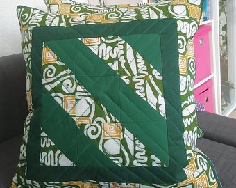 BATIK Pillow Cover, Green Pillow Cover, Indonesian stamp Batik, Patchwork Pillow, Indonesian Batik Patchwork Pillow Cover