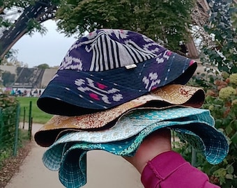 Chapeaux de seau réversibles faits à la main, chapeau de pêcheur, chapeau de soleil, pliable, chapeau patchwork, chapeau de seau pour femme, chapeau Batik, s’adapte dans la poche ou le sac à main