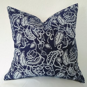 Batik Pillow Cover, Pillow Case, Java Indonesia, Batik hand stamp, Dark Blue leaves Pillow Cover, Home Interior, Indoor Accessories Decor image 2