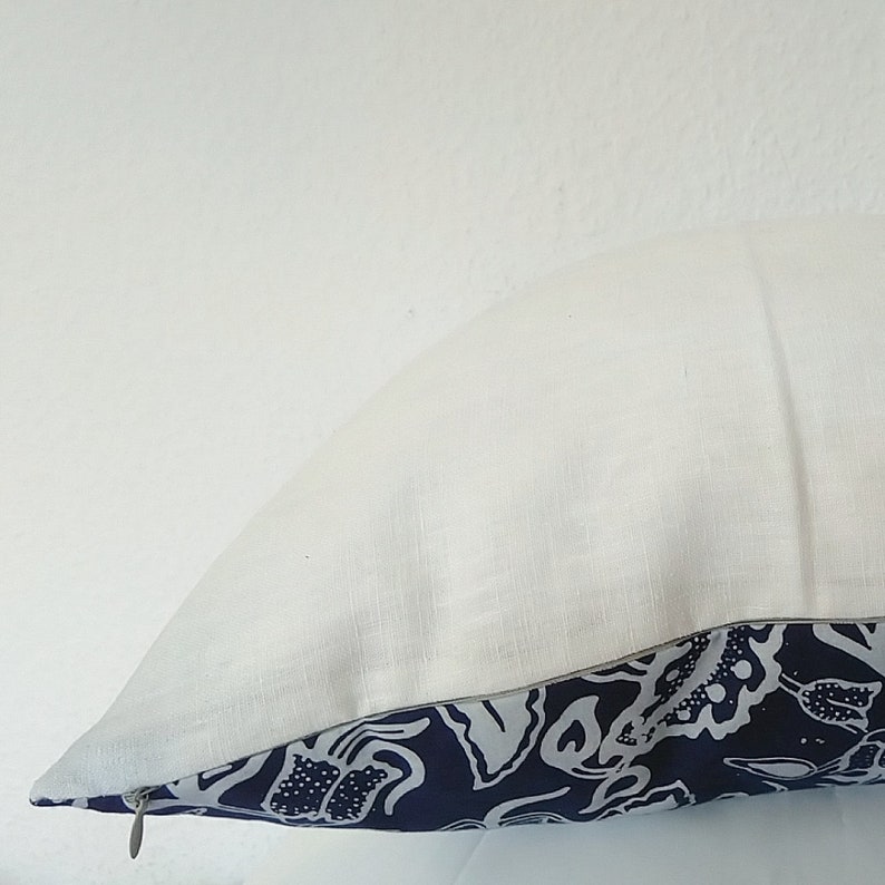 Batik Pillow Cover, Pillow Case, Java Indonesia, Batik hand stamp, Dark Blue leaves Pillow Cover, Home Interior, Indoor Accessories Decor image 5