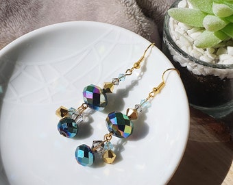 Midnight blue shimmer earrings \ Bling earrings, handmade \ Iridescent sparkle drops