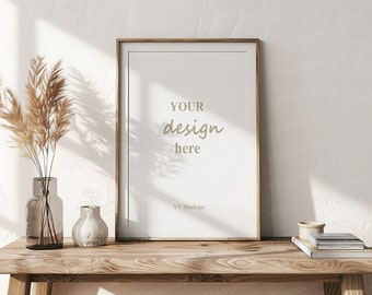 Frame mockup, Vertical Frame Mockup, Wooden Frame Mockup, A4 poster mockup, DIN A Vertical frame mockup, PSD JPG