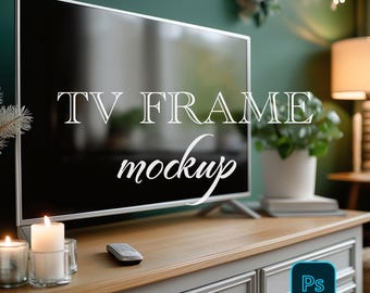 TV Rahmen Mockup, Samsung TV Rahmen Mockup, Rahmen Mockup im Innenraum, Mock, Poster Mockup, PSD