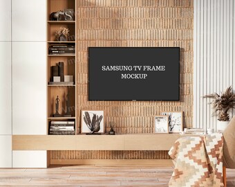 TV Frame mockup, Frame mockup in interior, Fireplace Mockup, Mock, Samsung TV frame mockup, PSD