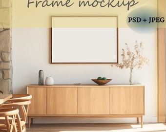 Frame mockup, Horizontal Frame Mockup, Wooden Frame Mockup, Frame ratio 5:7, ISO format, PSD JPG