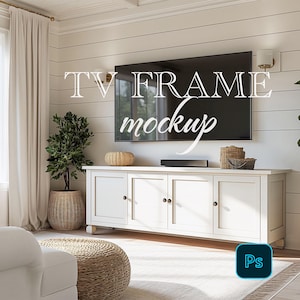 TV frame mockup, Samsung TV Frame mockup, Frame mockup in interior, 16x9 ratio frame mockup, Farmhouse TV mockup