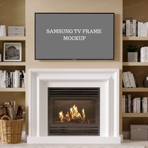 Samsung TV Frame mockup, Frame mockup in interior, Fireplace Mockup, Mock, Poster Mockup, PSD, TV frame mockup