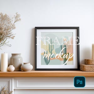 Frame mockup, Mockup in interior, Black Frame Mockup, Frame ratio 1:1, Square Frame Mockup,  PSD JPG